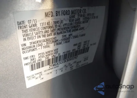2012 Ford Flex Sel z USA, uszkodzony, nr VIN 2FMGK5CC0CBD03242